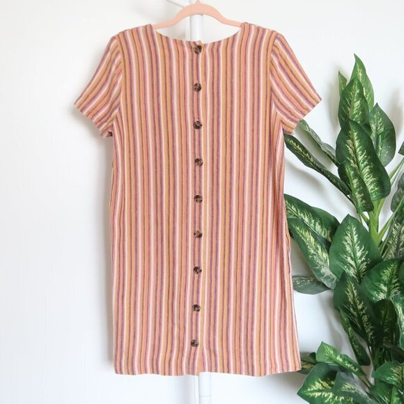 Madewell Linen Button-Back Easy Mini V-neck Short Sleeve Dress Rainbow Stripe S - Picture 7 of 11